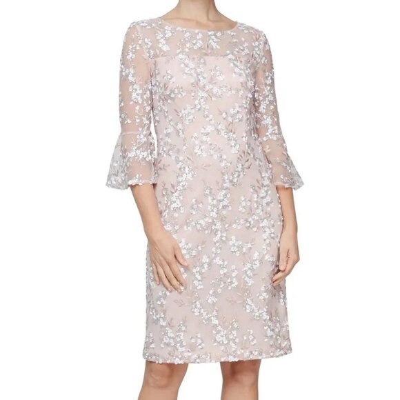 Alex Evenings Shell Pink Floral Embroidered Sheath Dress - Picture 1 of 2